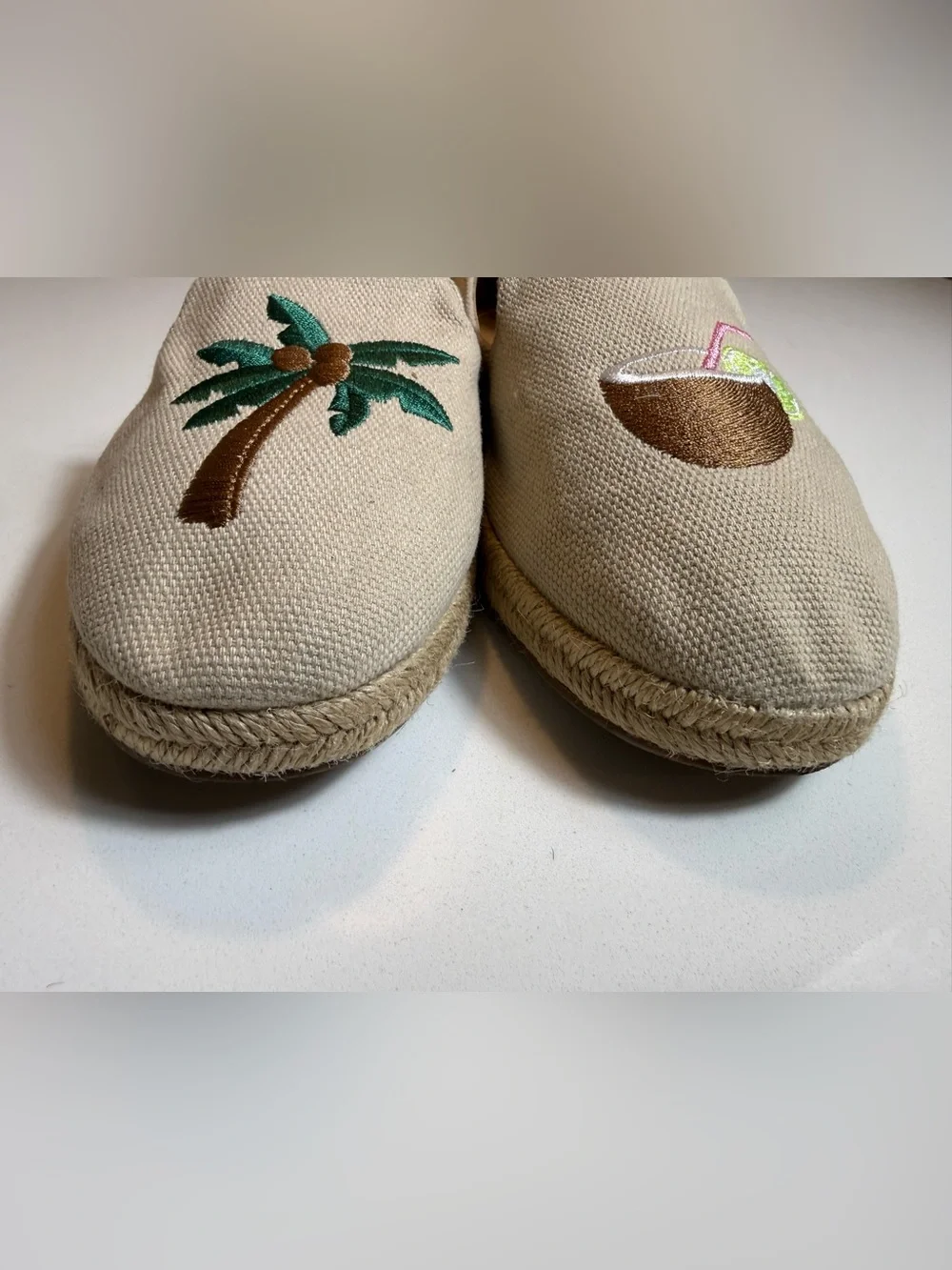 J.Crew Factory Tropical Embroidered Slip-On Espadrilles PalmTree Coconut Size9.5
